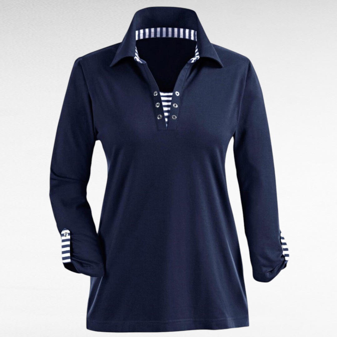 PL.529 - Triibulise mustriga puuvillane pluus "L Collection" - Image 2