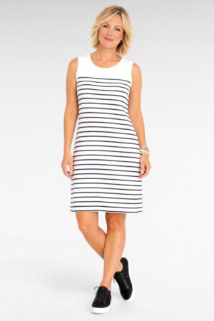 Valge tumedate triipudega lühem suvekleit "Seppälä" (KL.092)