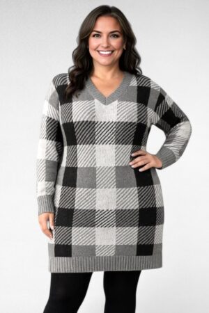 KU.087 - Pikem soe V-kaelusega ruudumustriga sviiter "Sally"
