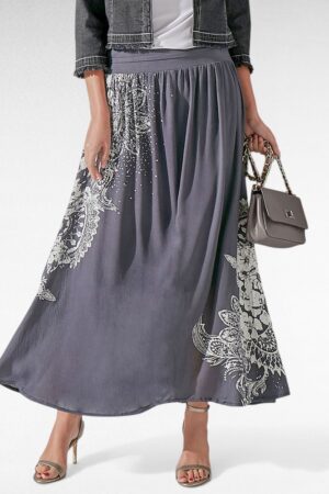 Hall efektse valge mustriga pikk seelik "Blancheporte" (SE.089)