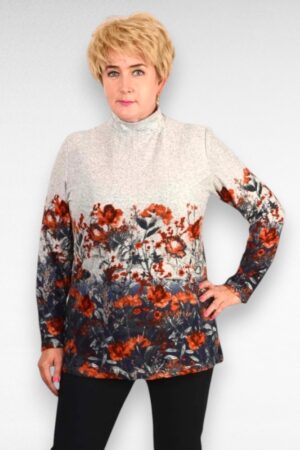 PL.500 - Kõrgema kaelusega lillemustriga pluus "Lintebob"