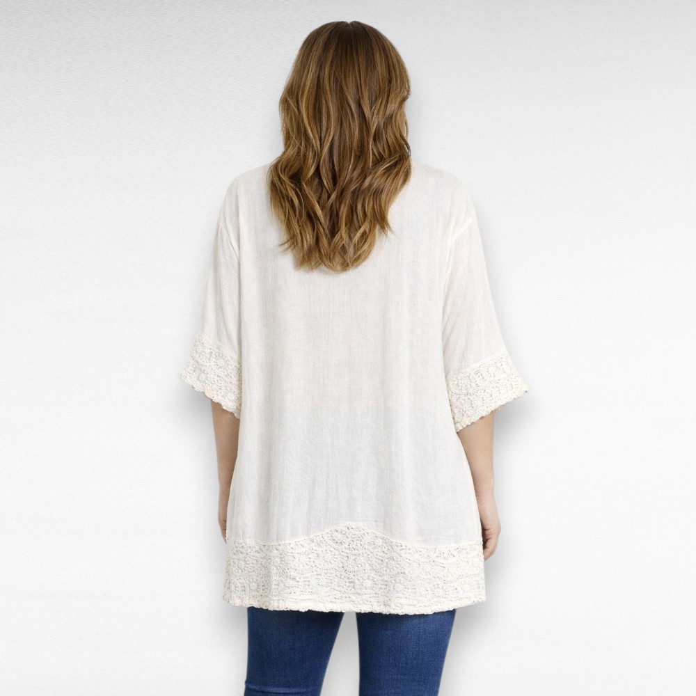 Ivoryvalge kortsuriidest pitsiline kardigan (KA.090) - Image 3