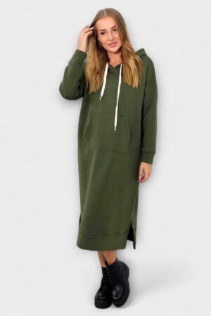 KL.687 - Pikk stiilne kapuutsiga soe taskutega dresskleit "Kesi"
