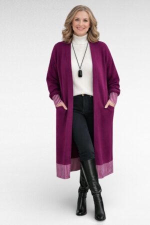 KA.097 - Pikk soe triibuliste äärtega taskutega kardigan "Vahery"