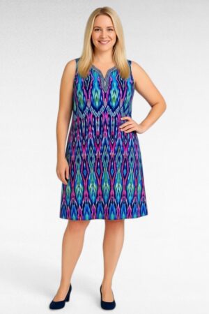 KL.020 - Sinise-ja kollasekirju mustriga suvekleit  "Jennifer Lauren"