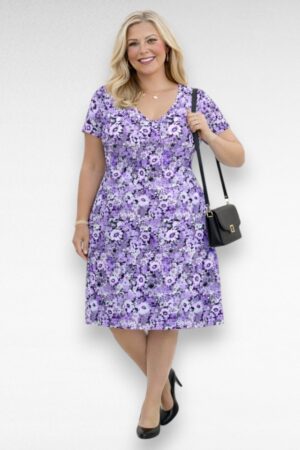 Naiselik lillemustriga V-kaelusega kleit "Katre" (KL.452)
