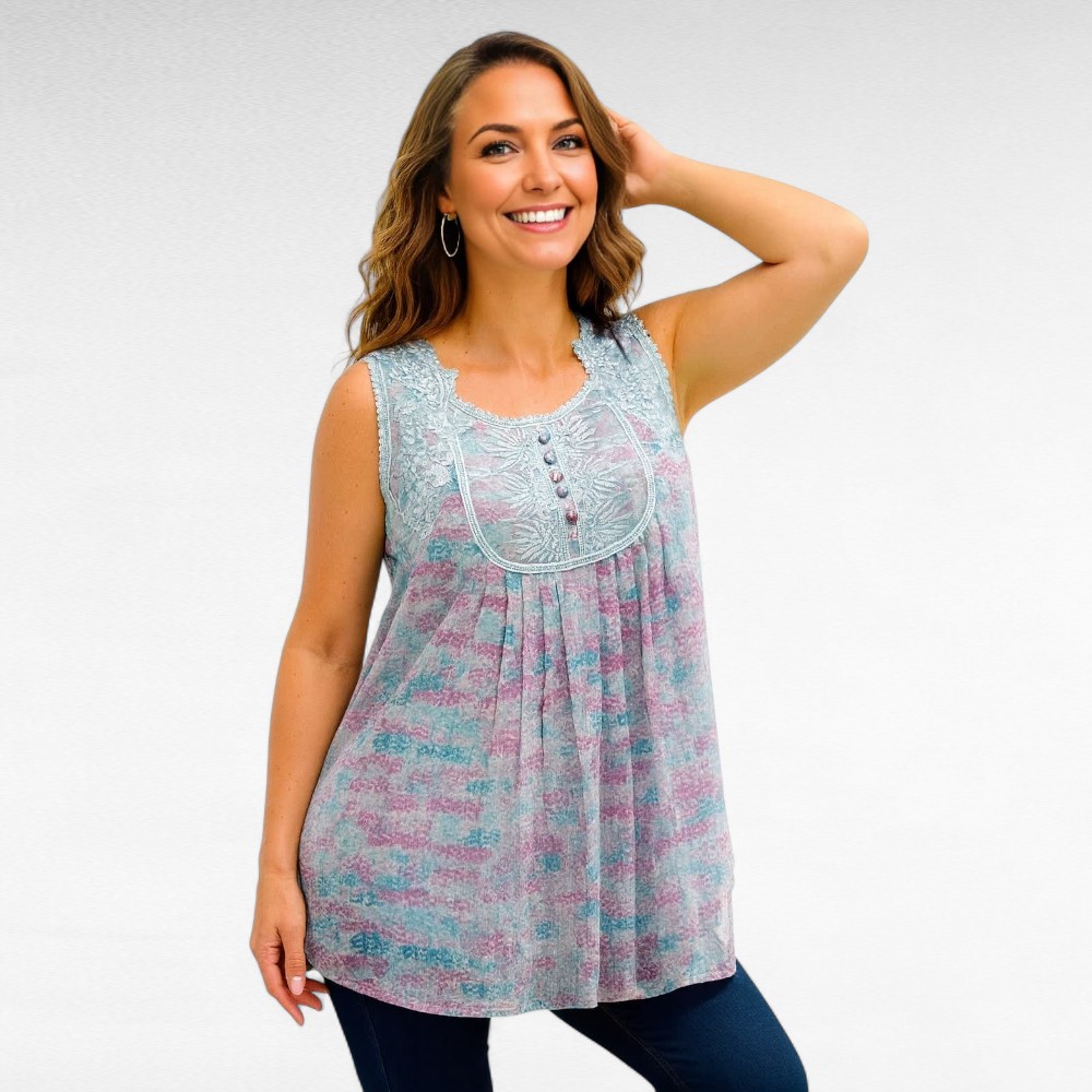 PL.277- Lillakirju pitsi ja tikanditega pluus "Denim 24/7"