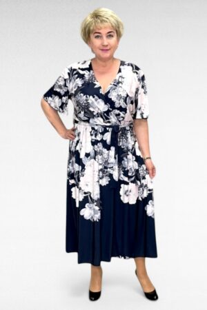 Roosa- ja lillakirju hõlmiklõikega pidulik kleit "Quiz" (KL.522)