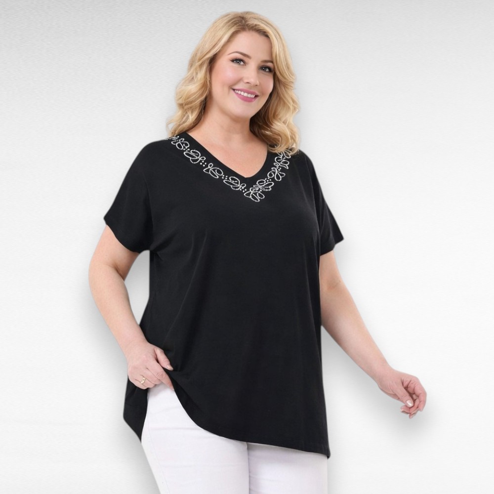 Must kaeluse äärelt pärlitega kaunistatud tuunika "Tiina" (TU.076)