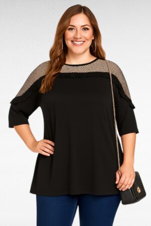 PL.153 - Must pitsiga efektne satsiliste varrukatega pluus "Yours"