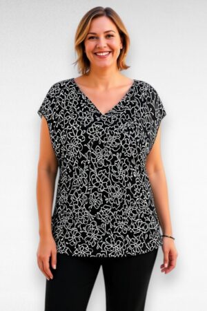 Šifoonmaterjalist musta- ja valgekirju pluus (PL.035)