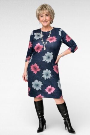 KL.191 -Tumehall roosade lilledega soe kleit "Kerda"