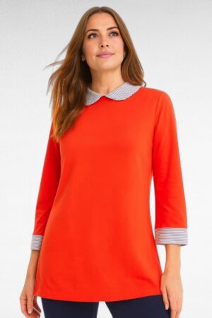 PL.306 - Efektse triibulise kraega oranžikaspunane pluus "Julipa"