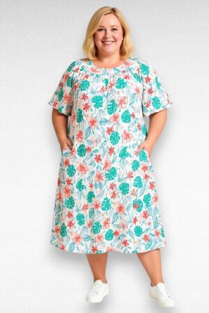 Valge- ja rohelisekirju pluss suurus naiste suvekleit (KL.393)