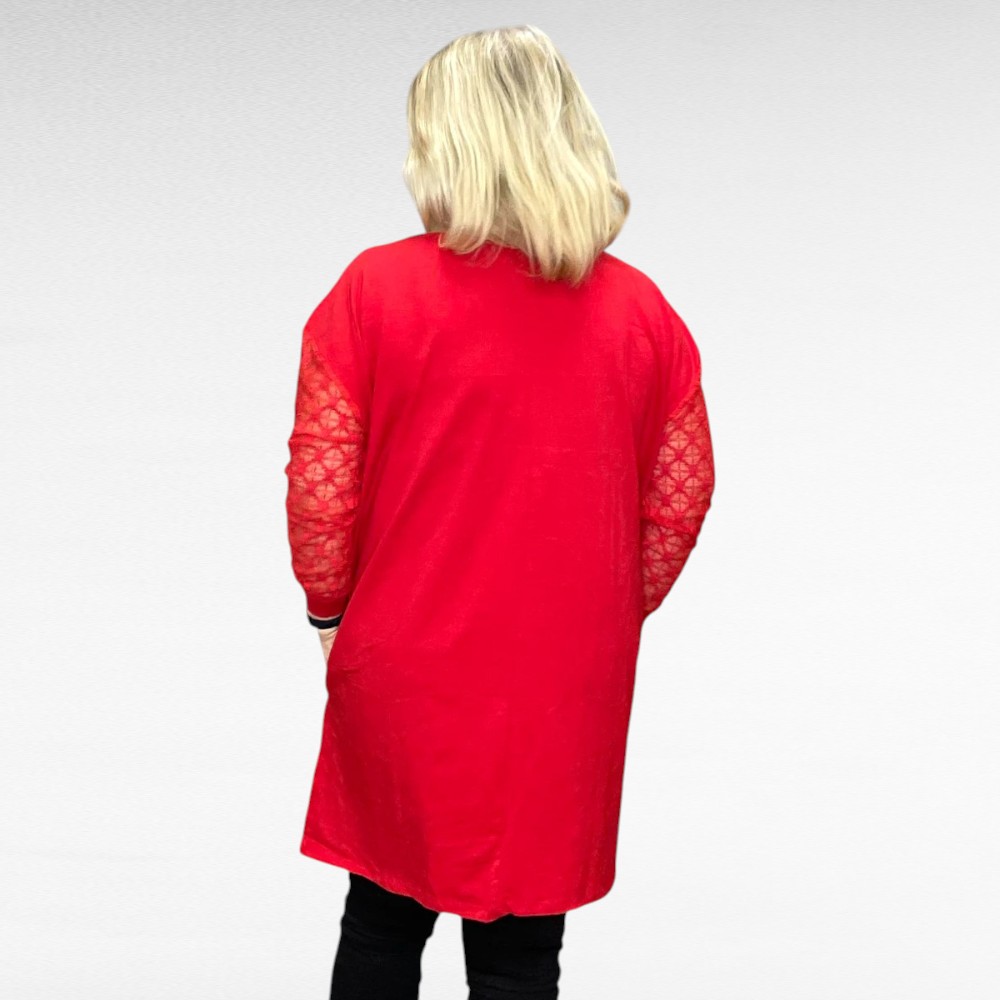 TU.238 - Pidulik punane pitsiline taskutega puuvillane tuunika "Velli" - Image 3