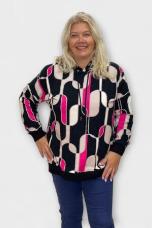 SP.016 - Roosa- ja mustakirju värviline soojem kapuutsiga pusa "Wawa Collection"