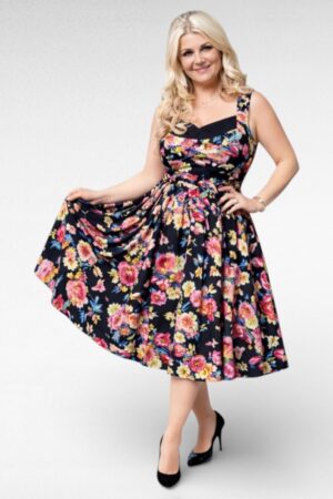 Retrostiilis roosalilleline kleit "Anmol" (KL.115)