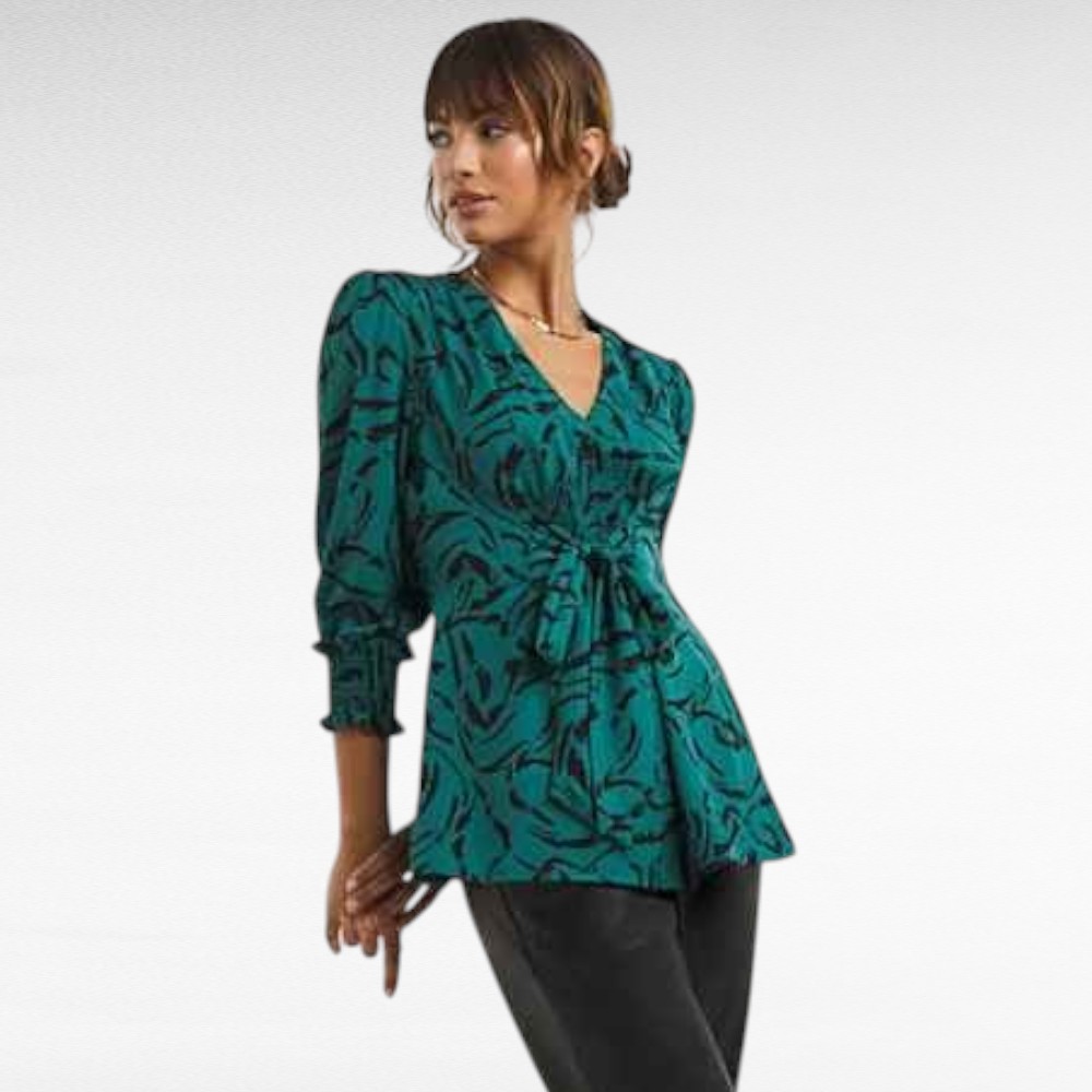 PL.069 - Rohelisekirju pidulik vööga pluus "JD Williams"