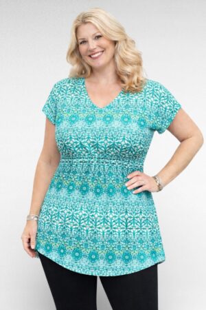 TU.052 - Rohelise- ja valgekirju stretchikas tuunika "Pirjo"