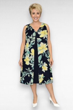 Must kollasekirju lillemustriga kahekihiline kleit "Evans" (KL.251)