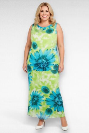 Laimiroheline lillemustriga pluss suurus naiste suvine kostüüm (KO.007)