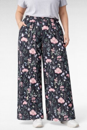 Roosakirju lillemustriga pluss suurus avarad naiste suvepüksid (PY.013)