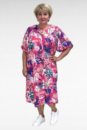 Roosakirju flamingomustriga pluss suurus suvekleit  (KL.263)