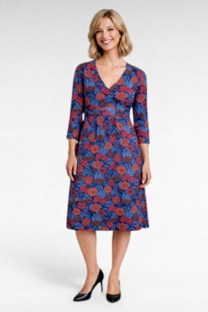 KL.117 -Punasekirju roosimustriga kvaliteetne puuvillane kleit "Seasalt"