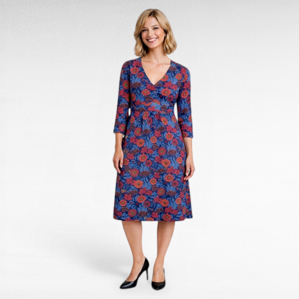 KL.117 -Punasekirju roosimustriga kvaliteetne puuvillane kleit "Seasalt"