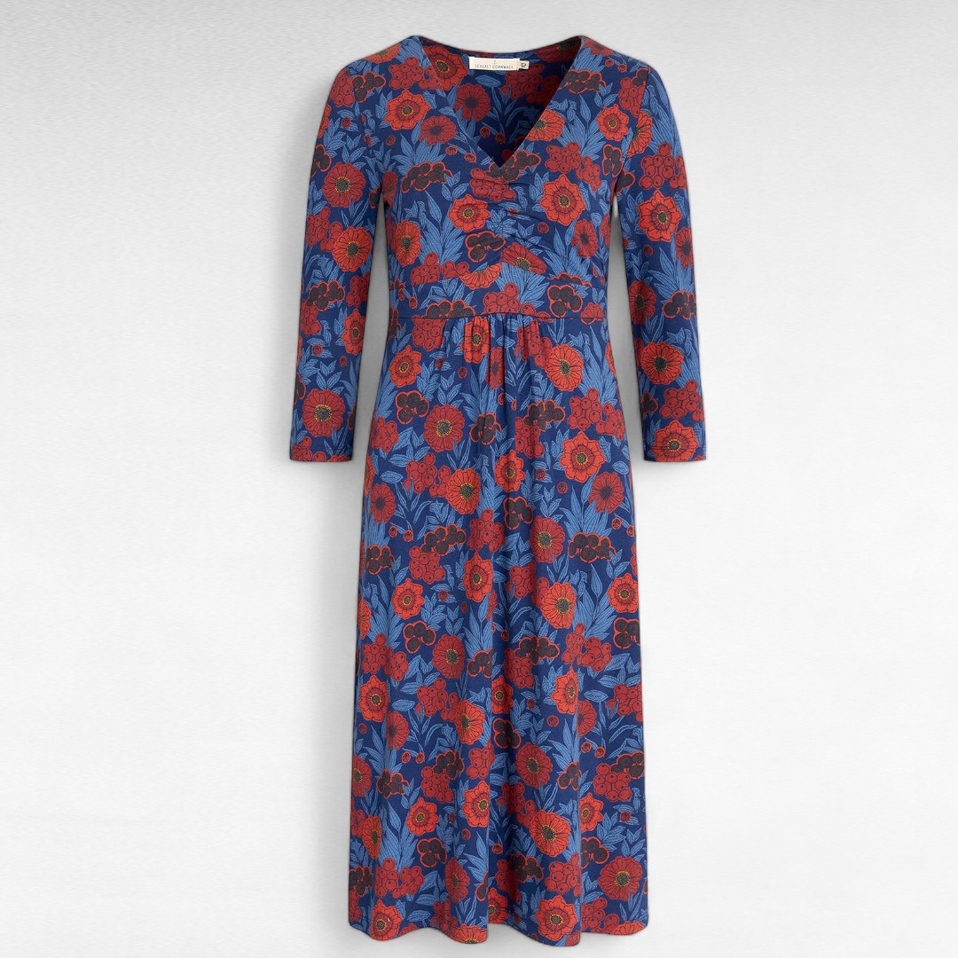 KL.117 -Punasekirju roosimustriga kvaliteetne puuvillane kleit "Seasalt" - Image 2