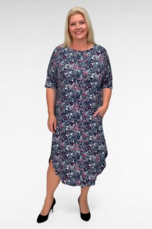 Roosalillelise mustriga alt satsiga taskutega kleit (KL.304)