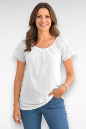 Valge broderiipitsist varrukatega naiste pluus "Blancheporte" (PL.023)