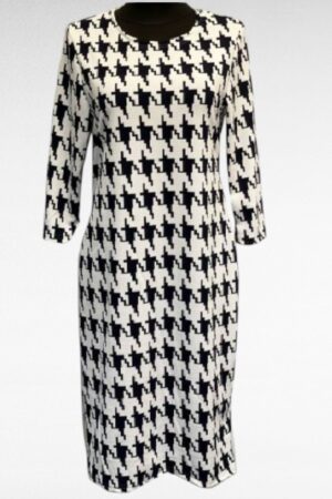 KL.198 - Musta- ja valgekirju geomeetrilise mustriga kleit "Klaudia"
