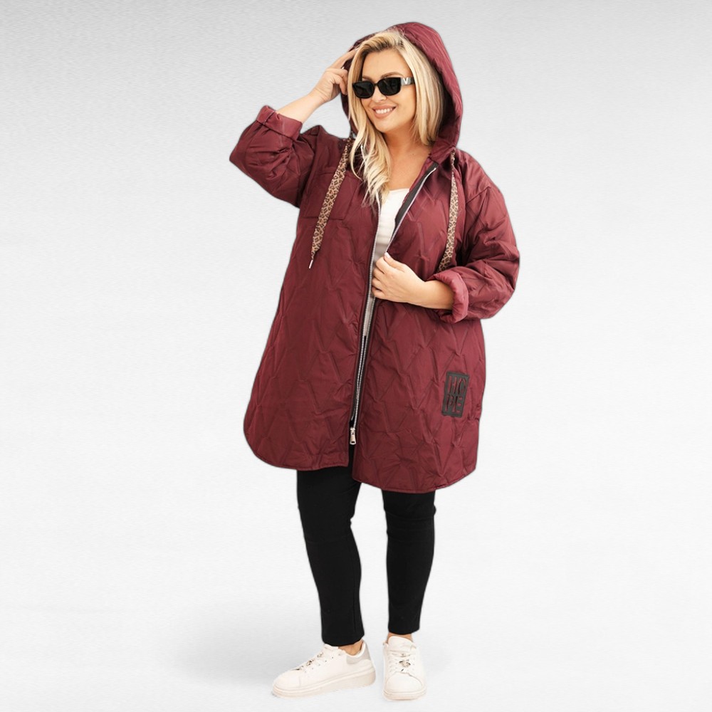 JO.040 - Moodne tepitud materjalist kapuutsiga k/s jope naistele