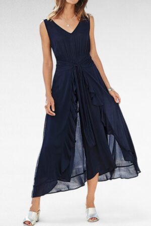KO.010 - Tumesinine stiilne kortsuriidest jumpsuit "Together"