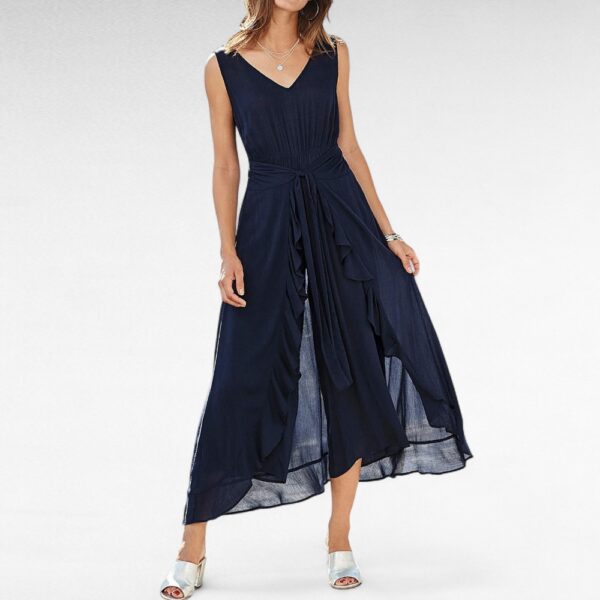 KO.010 - Tumesinine stiilne kortsuriidest jumpsuit "Together"