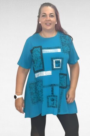 TU.100 - Lühikeste varrukatega puuvillane sätendava mustriga tuunika "Elegants"