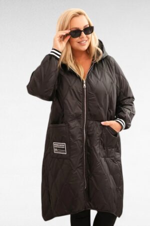 JO.048 - Pikem triibuliste varrukaotstega kapuutsiga sügisjope naistele