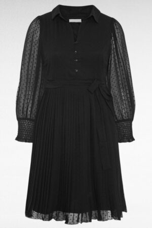 KL.308 - Soliidne pikkade varrukatega must plisseerkleit "Yours London"