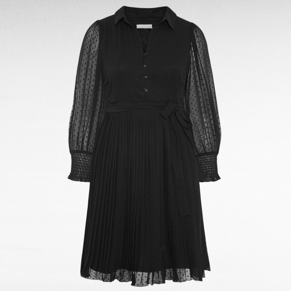 KL.308 - Soliidne pikkade varrukatega must plisseerkleit "Yours London"