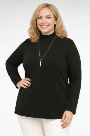 PL.269 - Must puuvillane kõrge kaelusega pluus "Womanary"