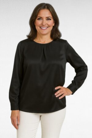 PL.278 - Must ümara kaelusega pidulik pluus "Disley"