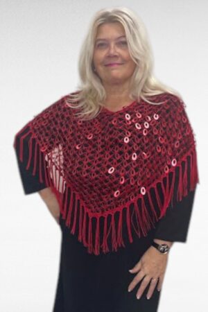 Punane õhuline otsast narmastega boolero