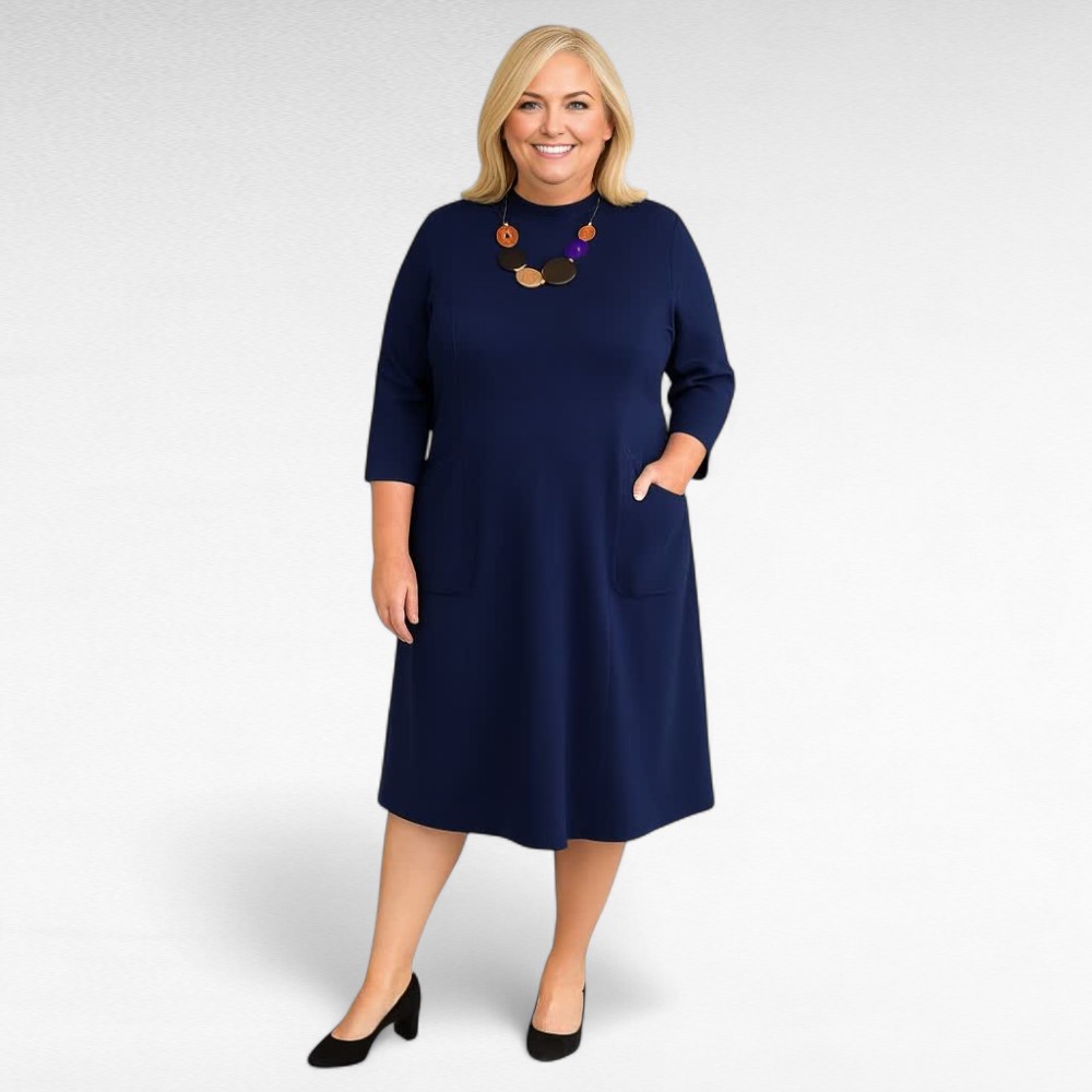 KL.895 - Tumesinine taskutega puuvillane kleit "Wool Overs"