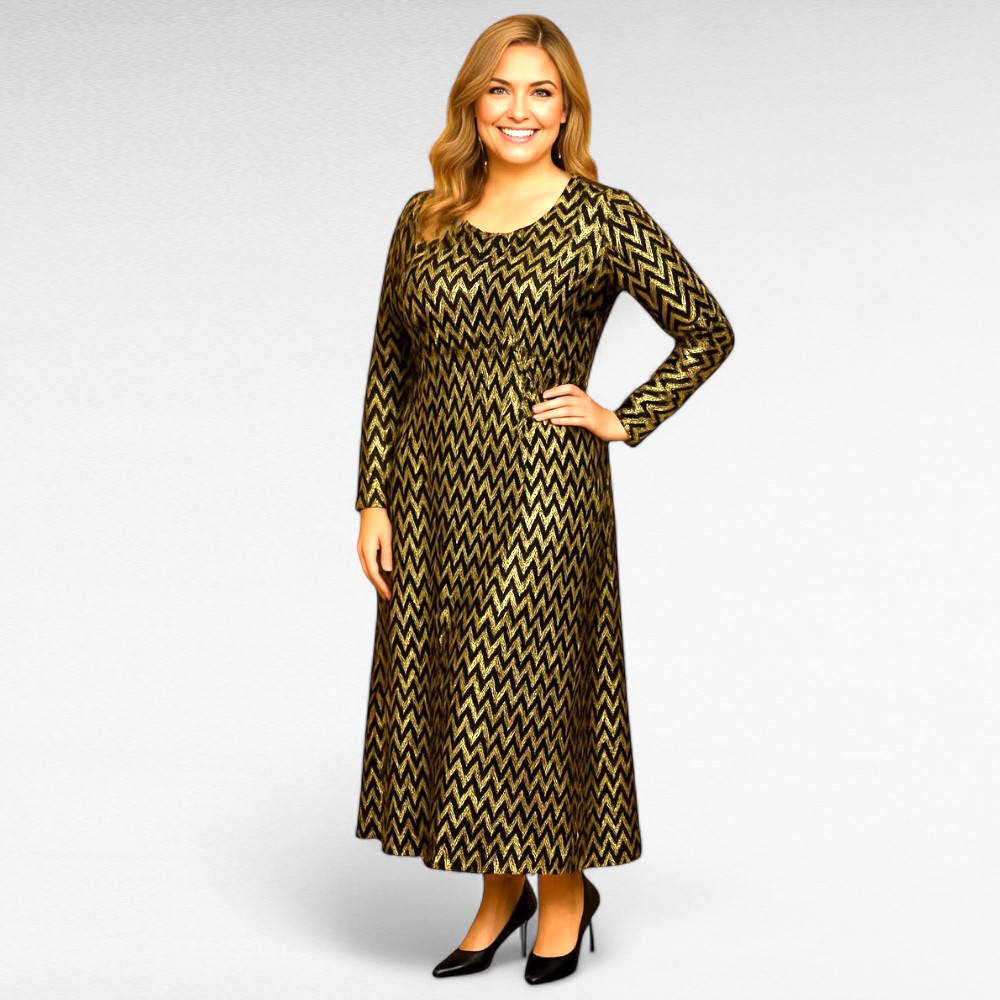 KL.509 - Luksuslik kuldne sakilise mustriga pikk kleit "Samantha"