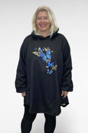 SP.011 - Must liblikamustriga sooja voodriga kapuutsiga pusa