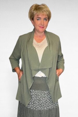 KA.105 - Khakiroheline soliidne taskutega jakk/kardigan firmalt "Evans"