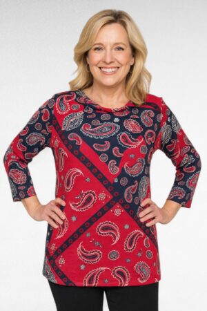 PL.491 - Sinise- ja punasekirju neerumustriga pluus "John Baner"