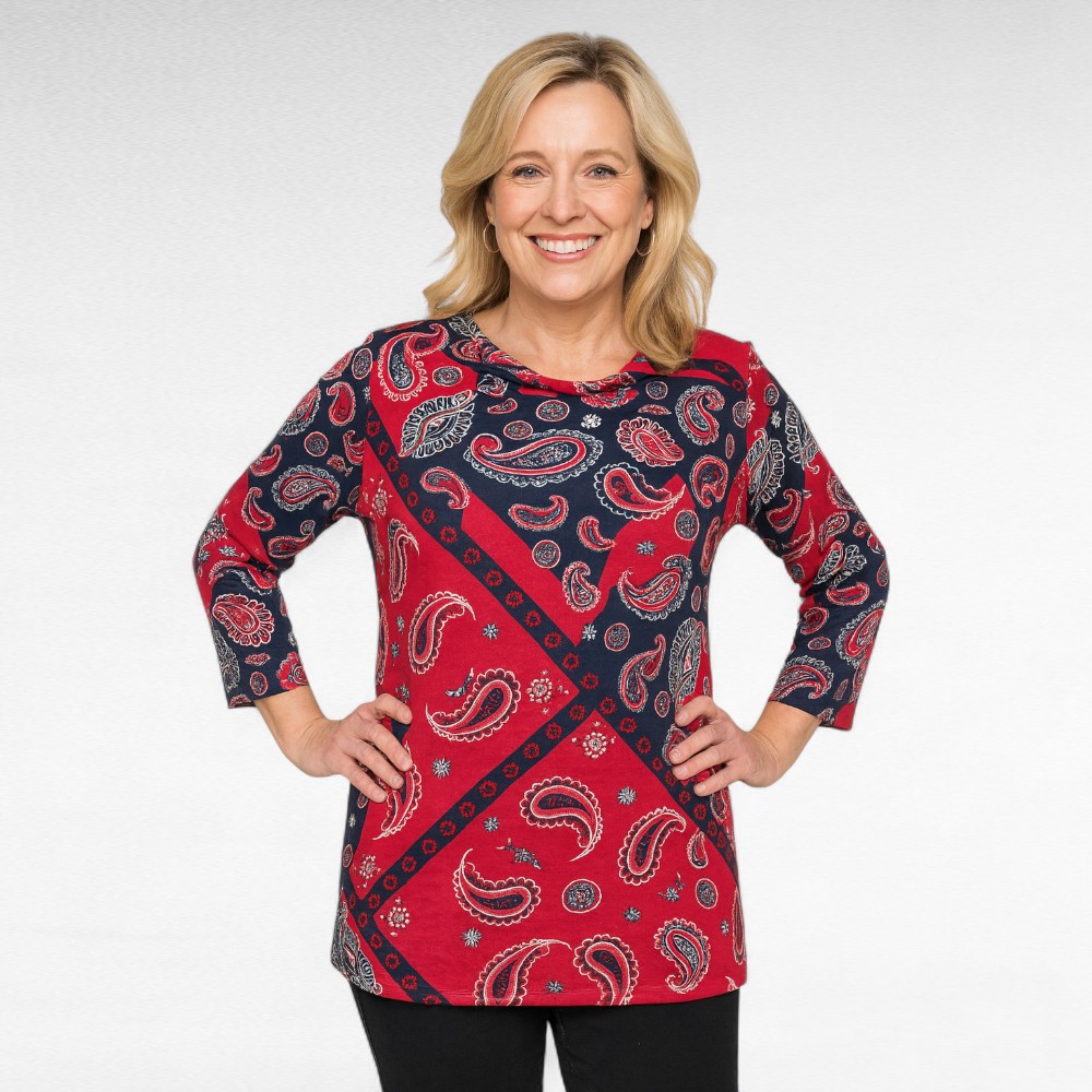 PL.491 - Sinise- ja punasekirju neerumustriga pluus "John Baner"