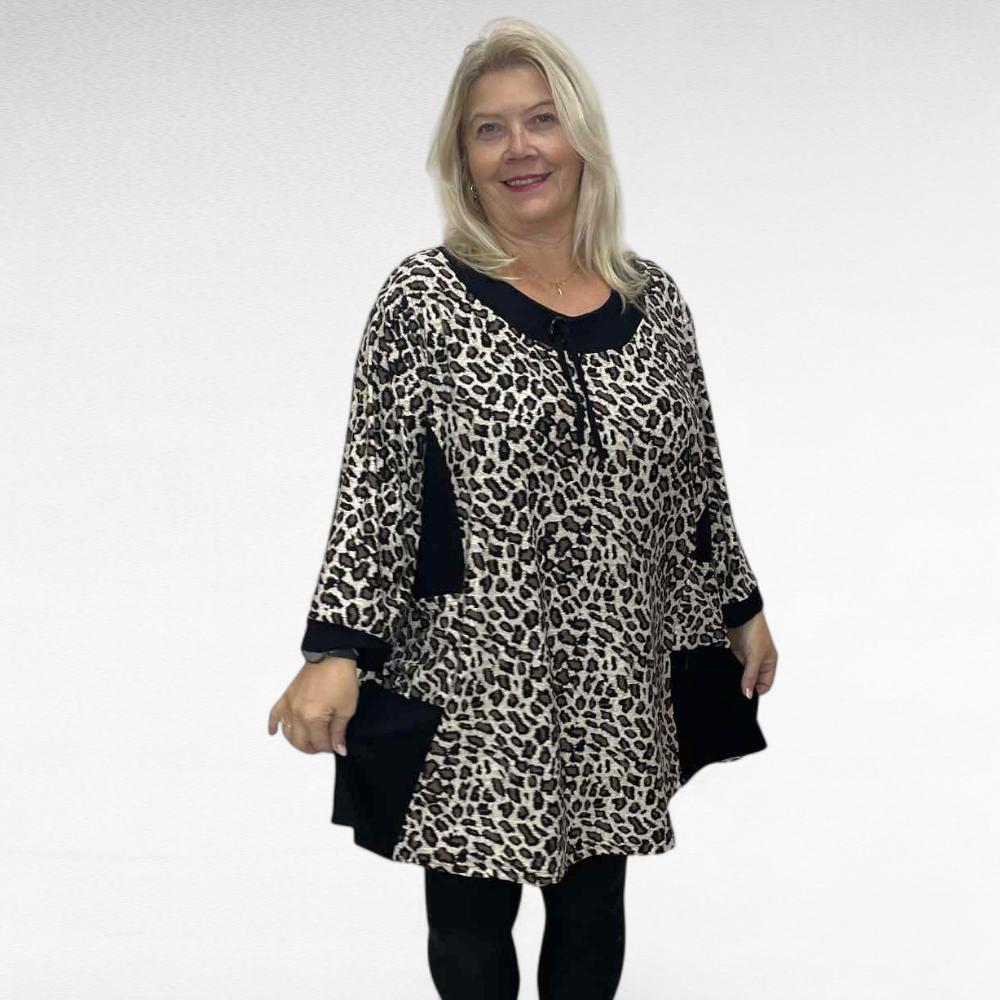 TU.519 - Mugav taskutega salendava lõikega leopardimustriga tuunika